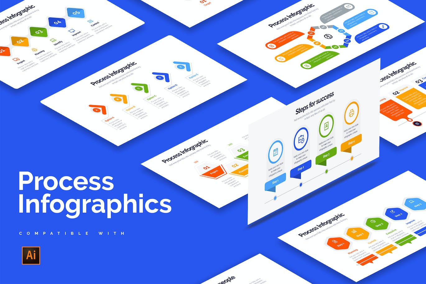工作流程信息图表设计AI矢量模板 Business Process Illustrator Infographics 幻灯图表 第1张