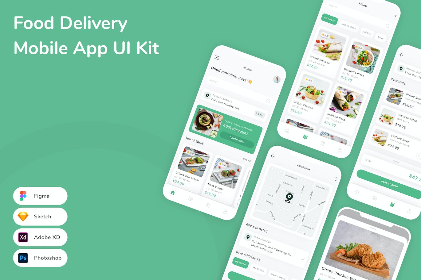 食品配送App应用程序UI设计模板套件 Food Delivery Mobile App UI Kit APP UI 第1张
