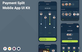 账单付款分摊App应用程序UI设计模板套件 Payment Split Mobile App UI Kit