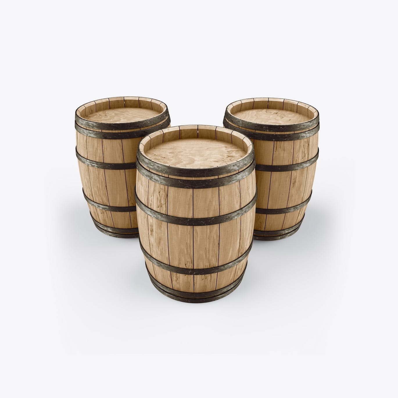 木桶酒桶Logo设计样机 Set Wooden Barrels Mockup 样机素材 第16张