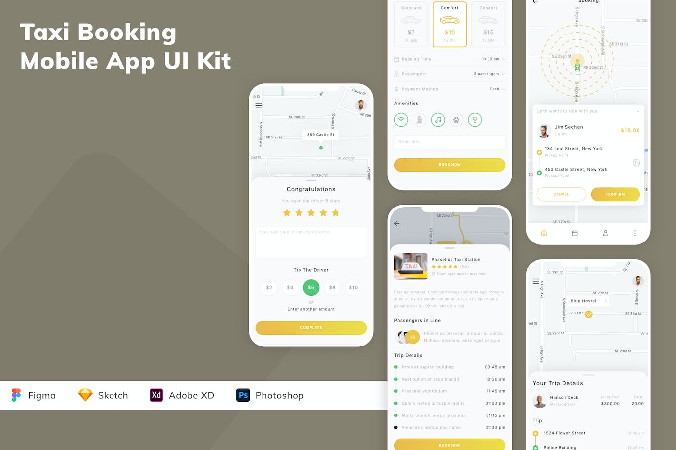 计程车出租车App应用程序UI设计模板套件 Taxi Booking Mobile App UI Kit APP UI 第1张