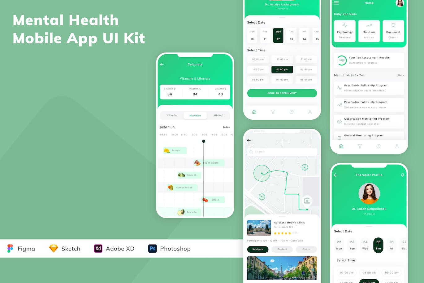 心理健康App应用程序UI设计模板套件 Mental Health Mobile App UI Kit APP UI 第1张