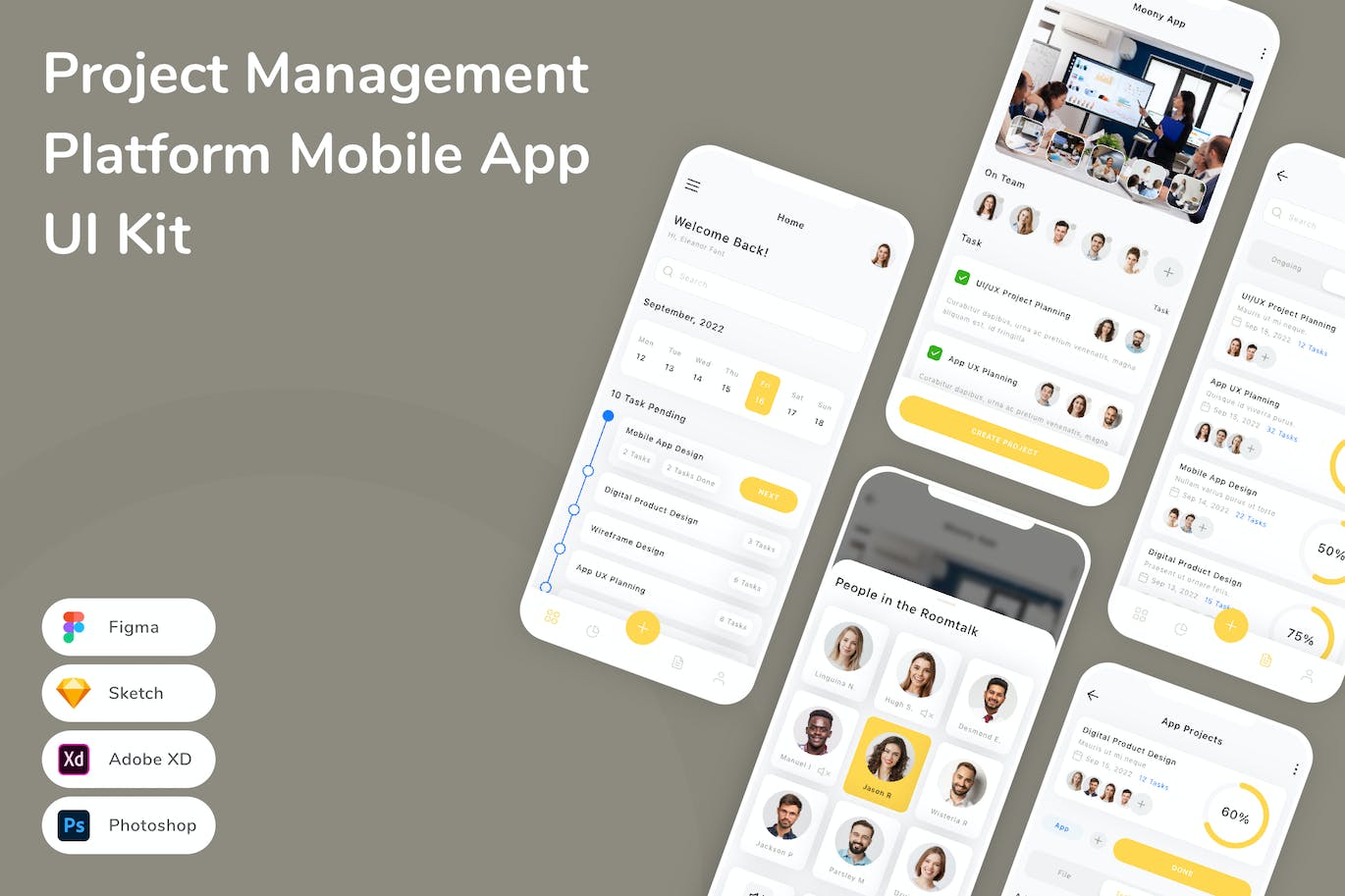 项目管理平台App手机应用程序UI设计素材 Project Management Platform Mobile App UI Kit APP UI 第1张