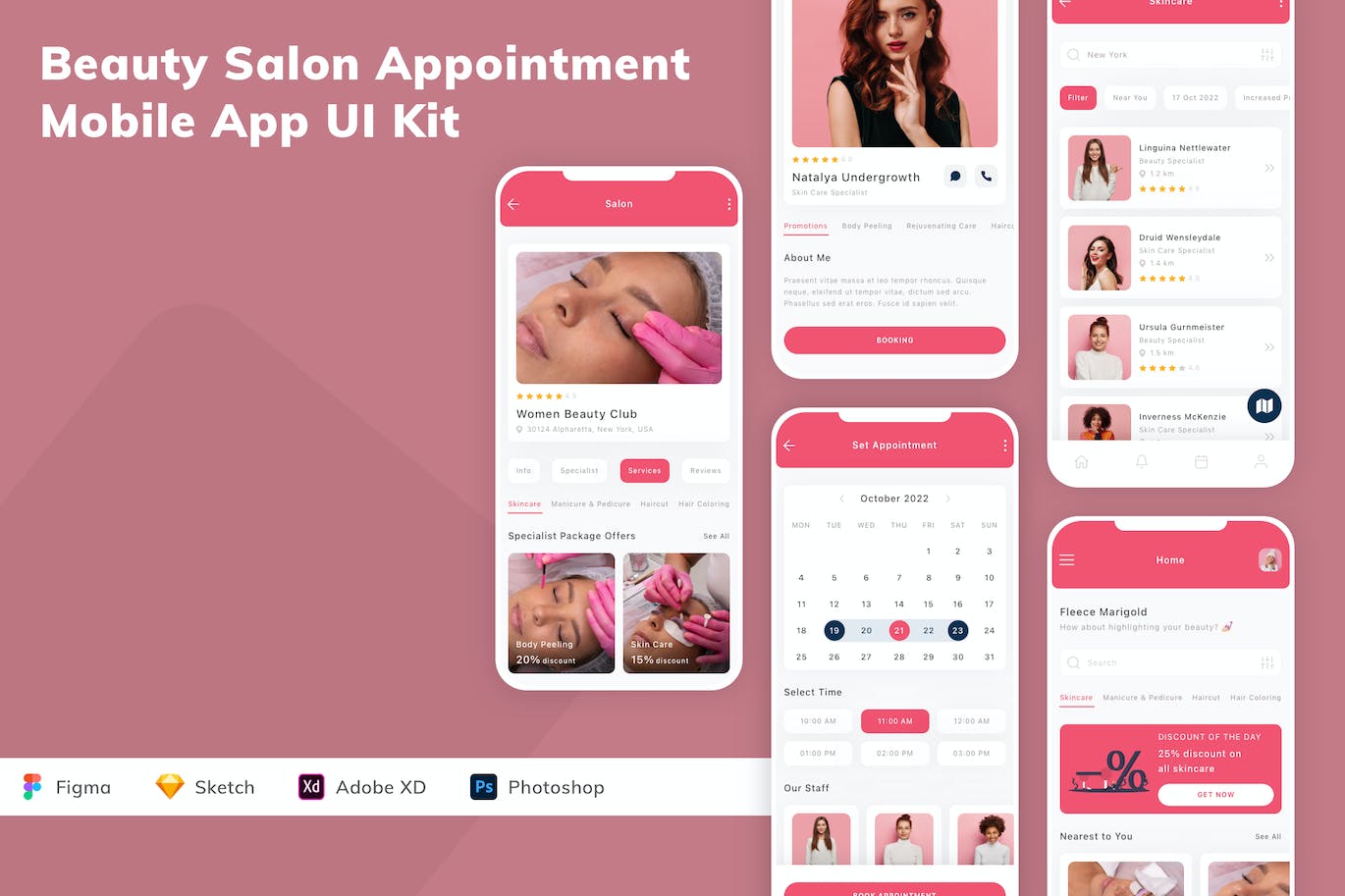 美容院预约App应用程序UI设计模板套件 Beauty Salon Appointment Mobile App UI Kit APP UI 第1张