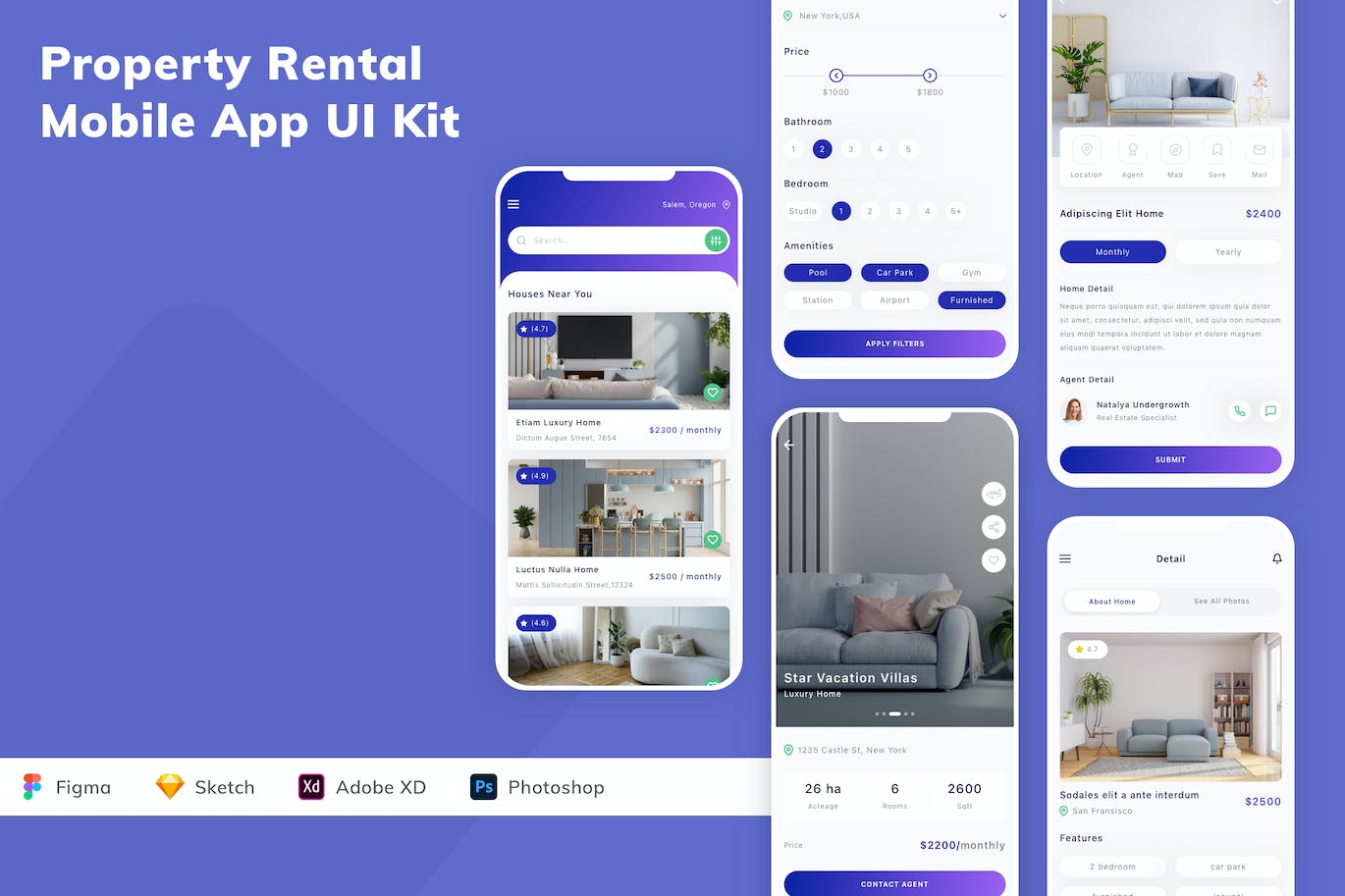 物业租赁App应用程序UI设计模板套件 Property Rental Mobile App UI Kit APP UI 第1张