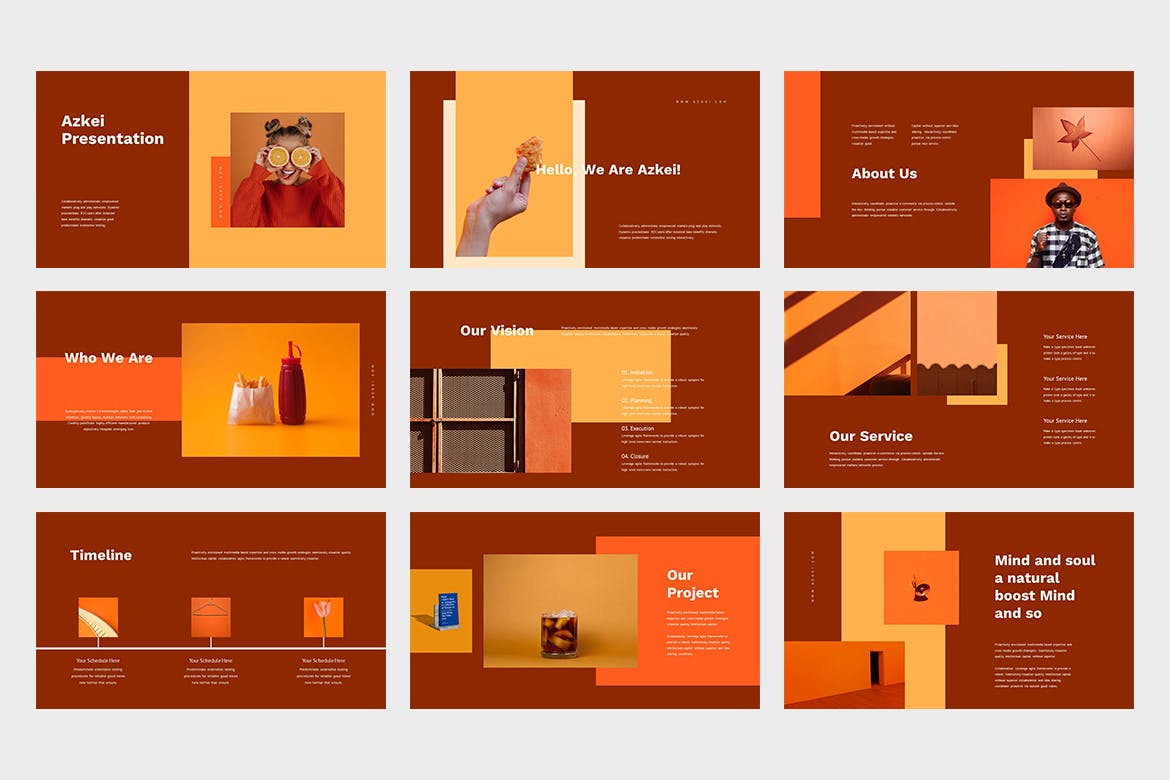 创意橙色主题PPT幻灯片模板下载 Azkei : Creative Orange Powerpoint Template 幻灯图表 第5张