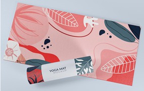 展开和卷状瑜伽垫品牌图案设计样机 Open and Rolled Yoga Mats Mockup