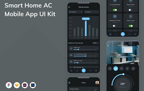 智能家居自动控制App应用程序UI设计模板套件 Smart Home AC Mobile App UI Kit