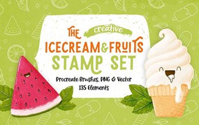 冰激凌和水果卡通线描画Procreate笔刷