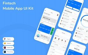 电子钱包银行App手机应用程序UI设计素材 Fintech Mobile App UI Kit