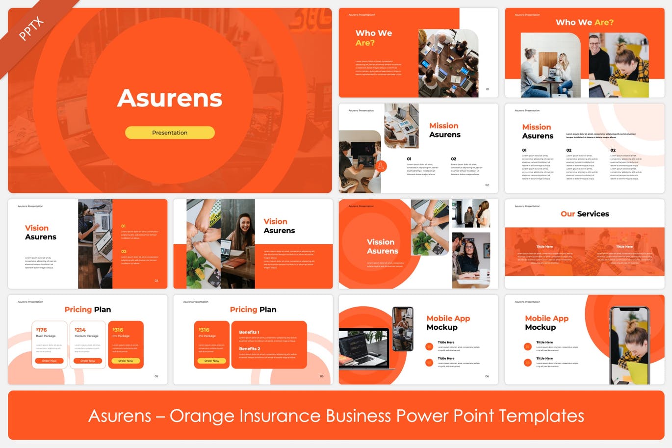 橙色保险业务PPT模板下载 Asurens – Orange Insurance Business Powerpoint 幻灯图表 第1张