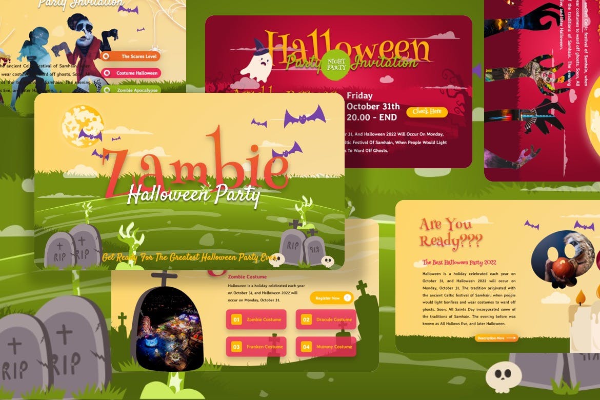 万圣节派对活动PPT模板下载 Zambie – Halloween Party Powerpoint Template 幻灯图表 第3张