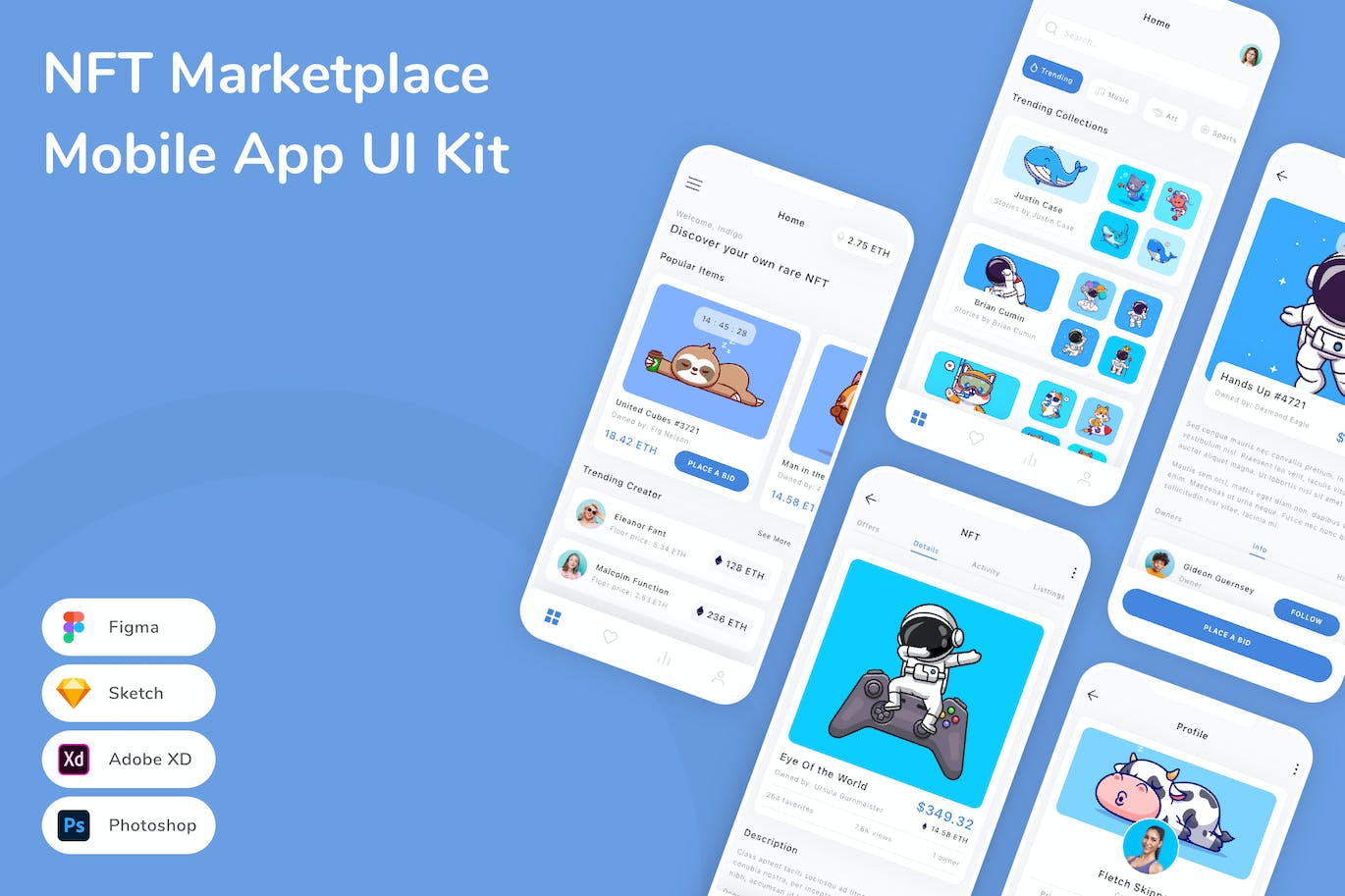 NFT艺术作品市场应用程序App界面设计UI套件 NFT Marketplace Mobile App UI Kit APP UI 第1张