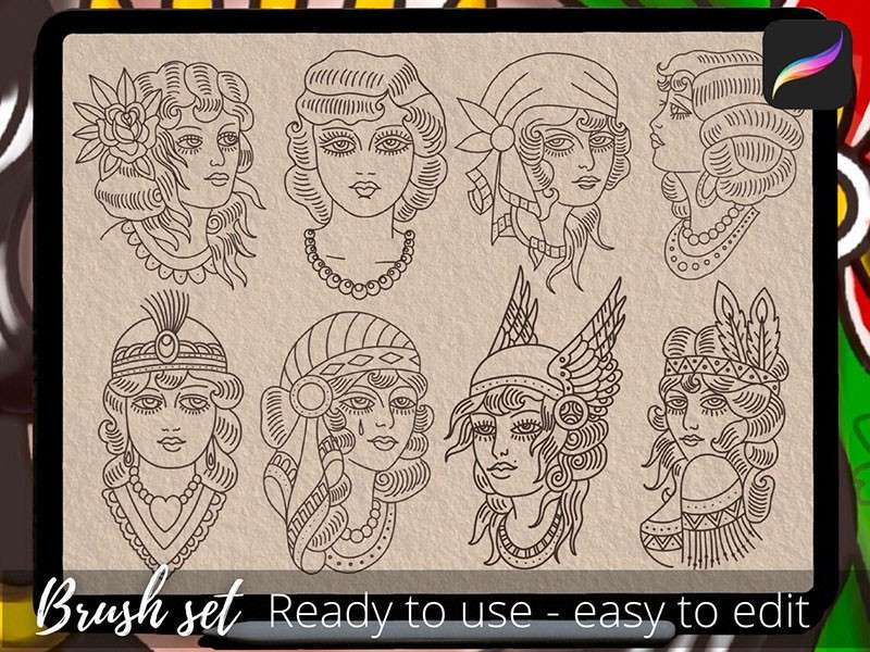 20个女性线描画Procreate笔刷 笔刷资源 第2张