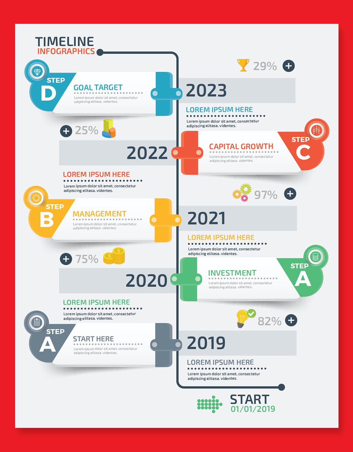 时间线数据图表元素设计素材 Timeline Infographics Design 幻灯图表 第3张