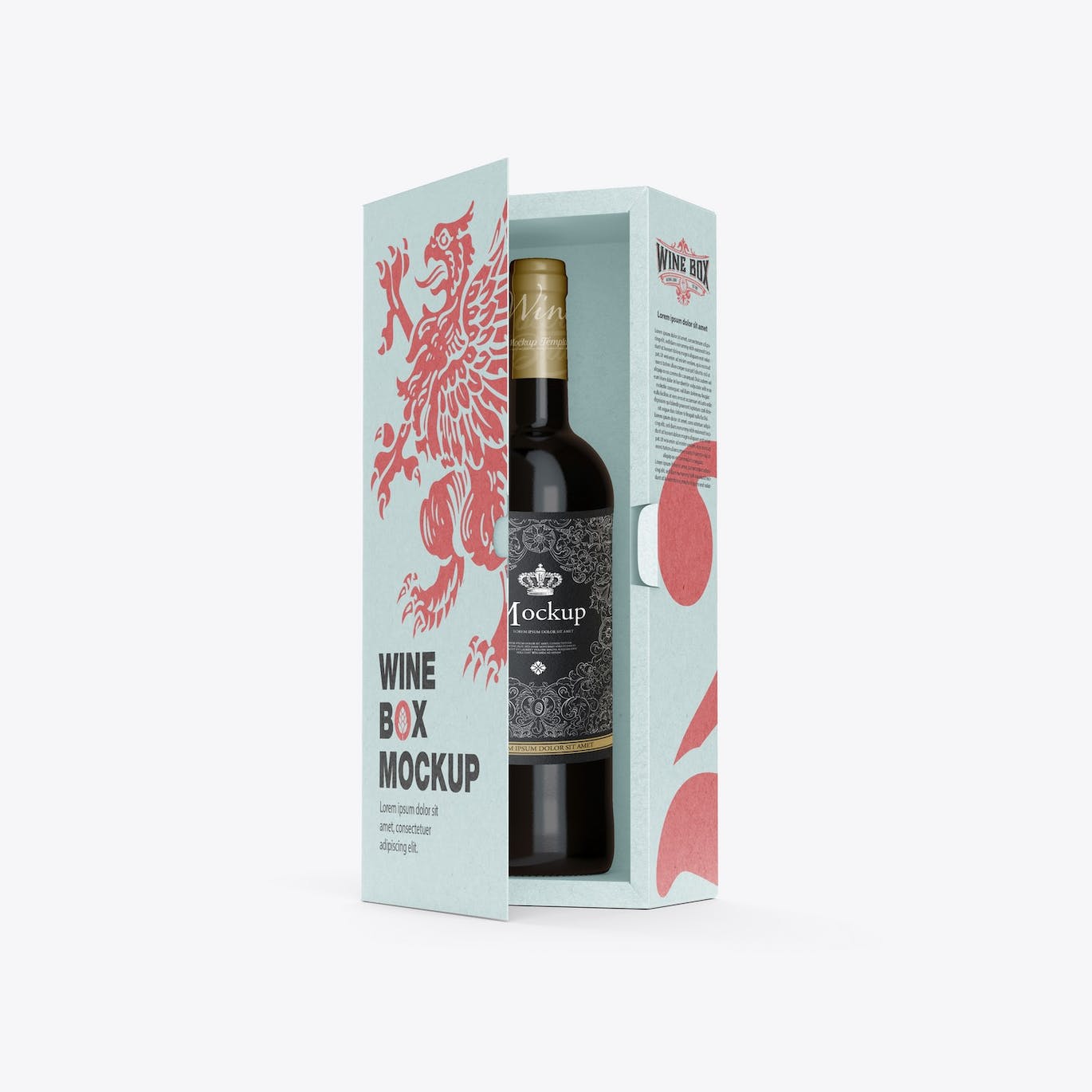 红酒酒瓶纸礼盒品牌包装设计样机 Box with Wine Bottle Mockup 样机素材 第7张