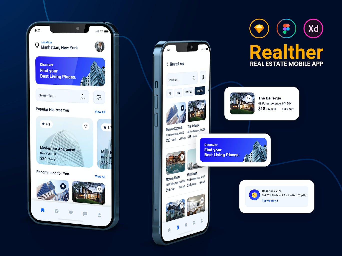 房地产服务应用App模板UI套件 Realther – Real Estate Mobile App UI Kit APP UI 第3张