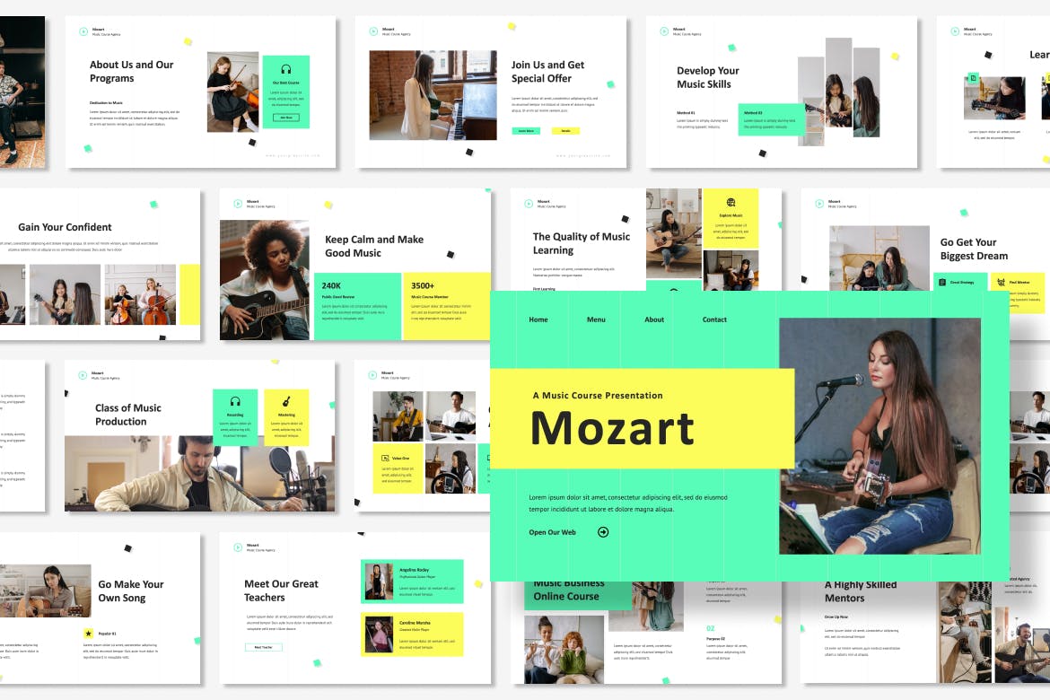 音乐课程Powerpoint模板 Mozart – Music Course Presentation PowerPoint 幻灯图表 第3张