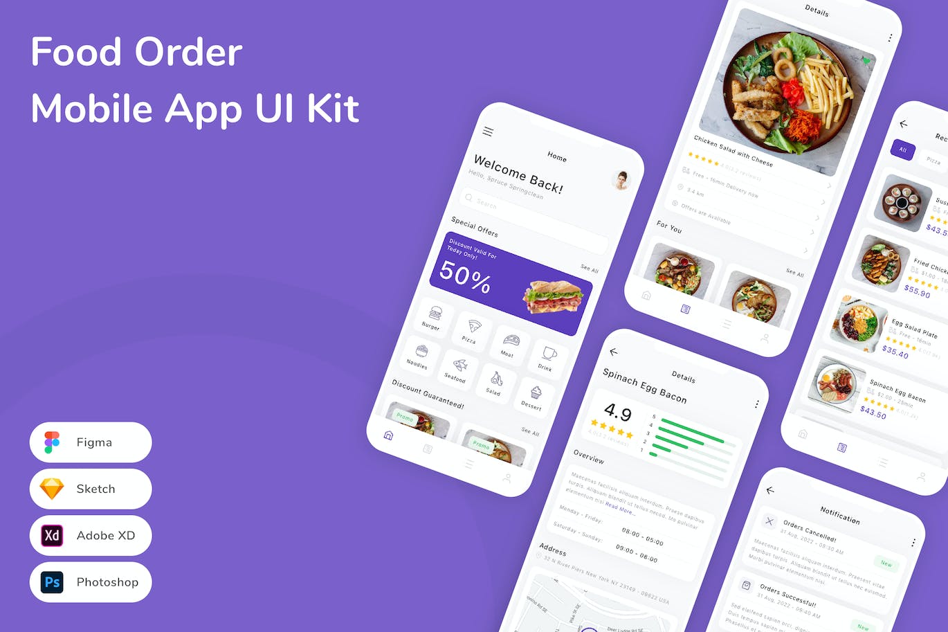 食品外卖App应用程序UI设计模板套件 Food Order Mobile App UI Kit APP UI 第1张