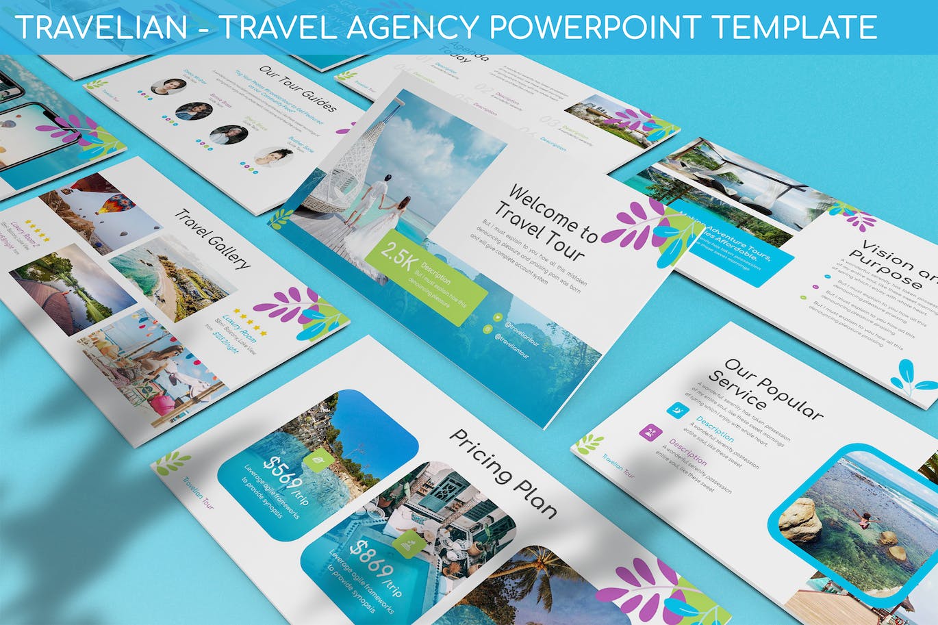 旅行社机构PPT幻灯片设计模板 Travelian – Travel Agency Powerpoint Template 幻灯图表 第1张