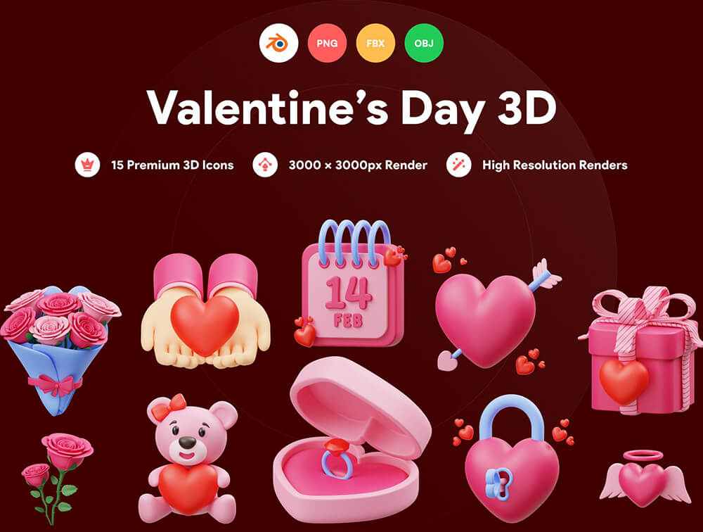 情人节3D插画图标 图标素材 第1张