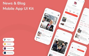 新闻&博客App手机应用程序UI设计素材 News & Blog Mobile App UI Kit
