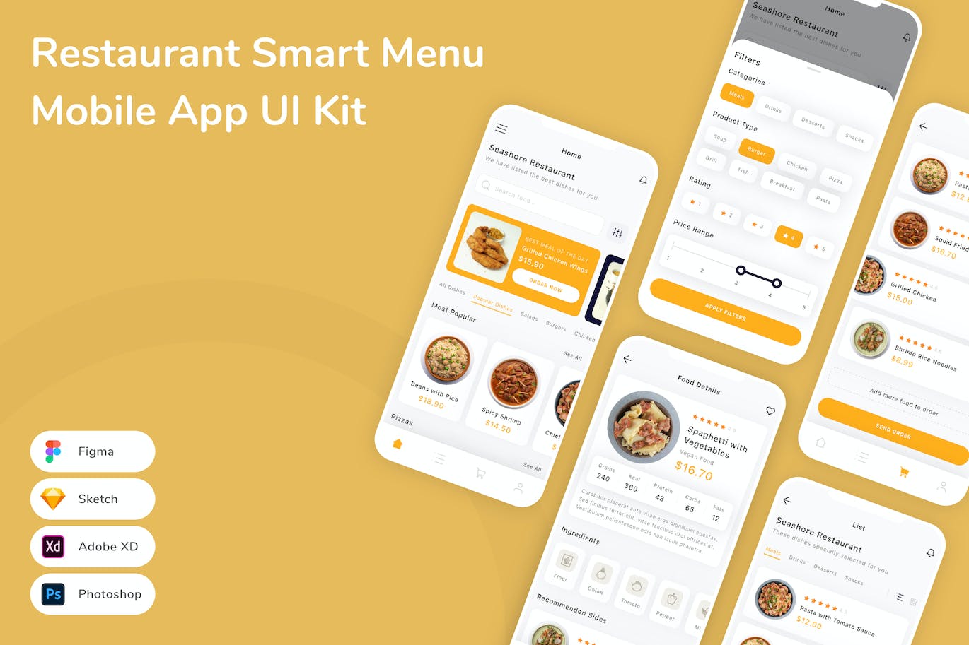 餐厅智能菜单App手机应用程序UI设计素材 Restaurant Smart Menu Mobile App UI Kit APP UI 第1张