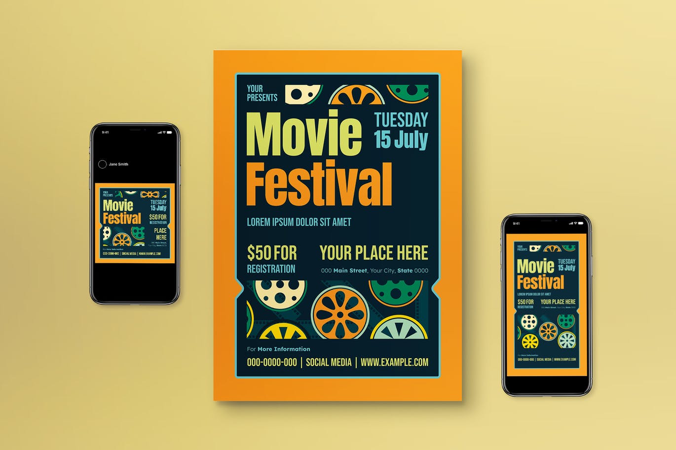 电影节海报模板下载 Movie Festival Flyer Set 设计素材 第1张