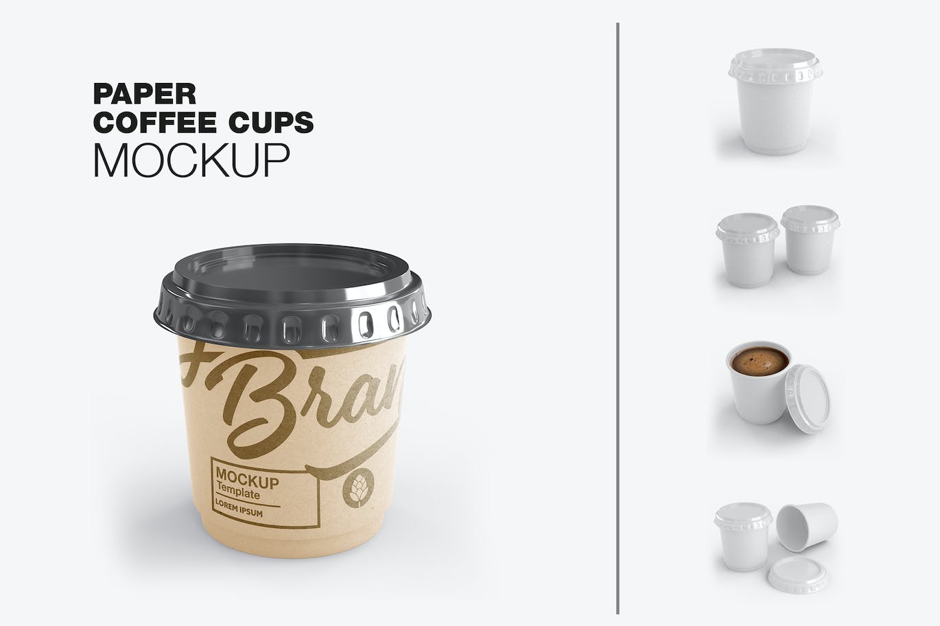 盖子纸咖啡杯品牌包装设计样机套装 Set Paper Coffee Cup With Sleeve Mockup 样机素材 第1张