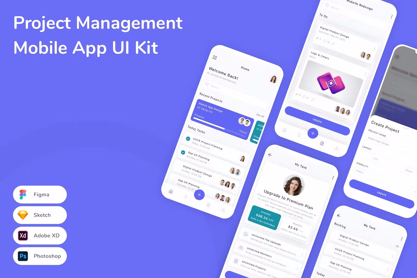 项目管理App手机应用程序UI设计素材 Project Management Mobile App UI Kit APP UI 第1张