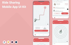 拼车打车应用程序App界面设计UI套件 Ride Sharing Mobile App UI Kit