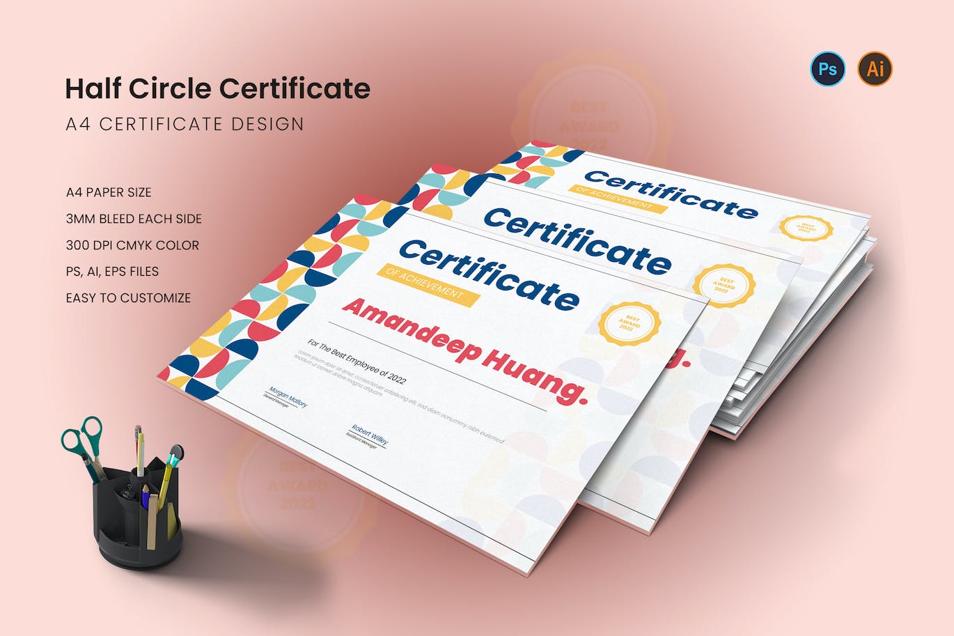 半圆几何专业证书封面设计模板 Half Circle Certificate 设计素材 第1张