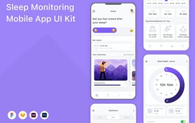 睡眠监测应用程序App界面设计UI套件 Sleep Monitoring Mobile App UI Kit