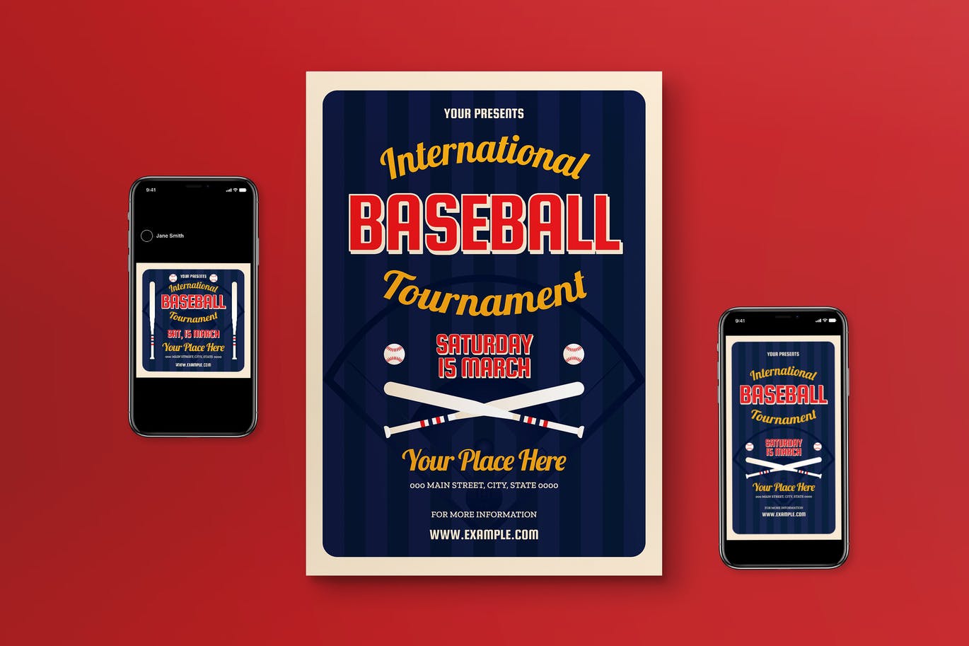 棒球比赛宣传单模板下载 Baseball Tournament Flyer Set 设计素材 第1张