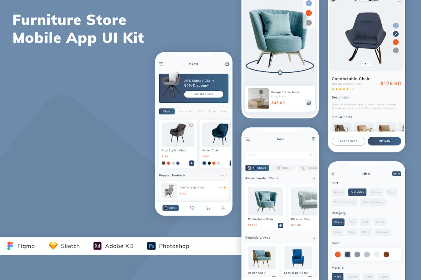 家具店应用程序App界面设计UI套件 Furniture Store Mobile App UI Kit APP UI 第1张