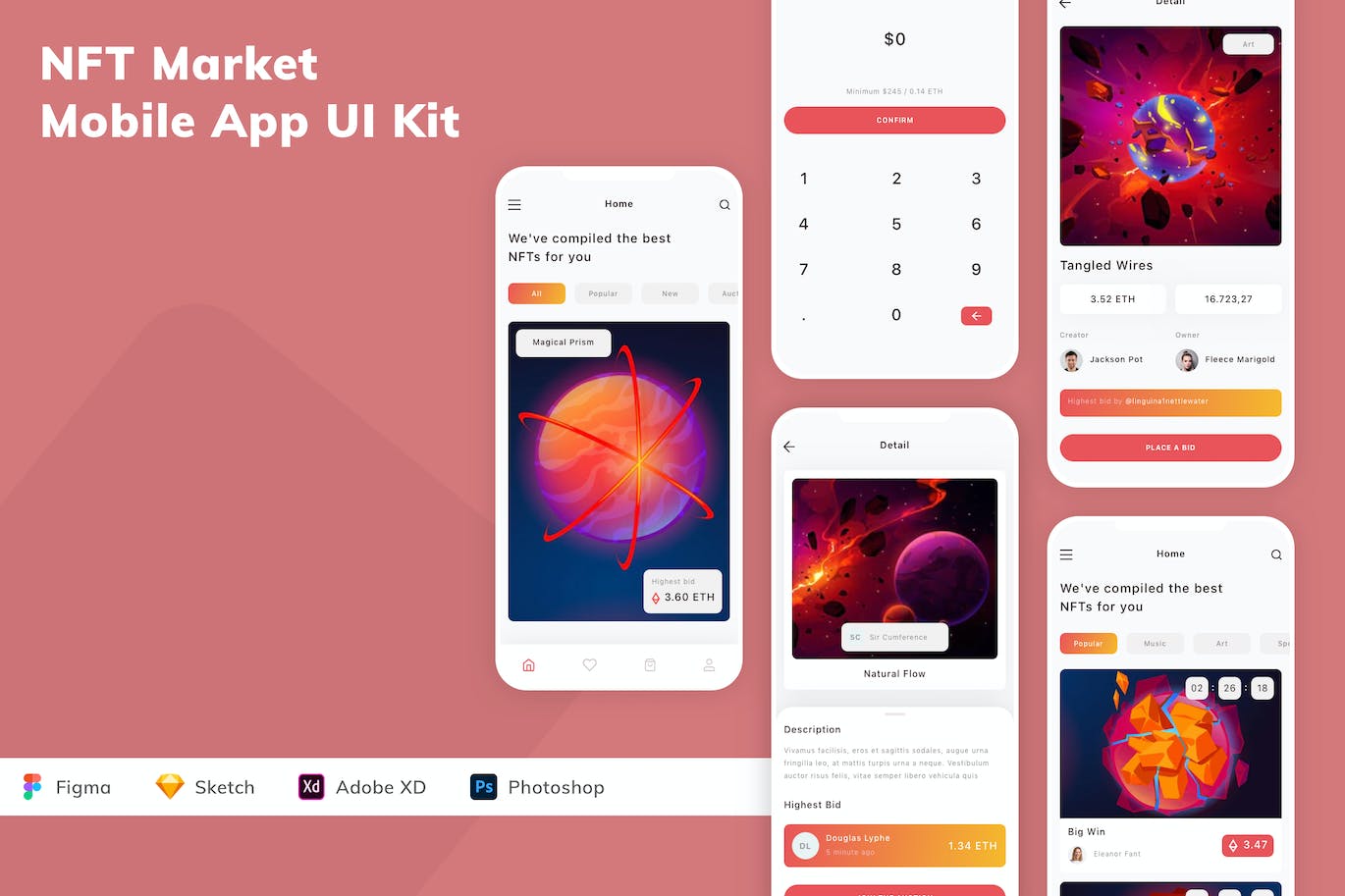 NFT平台市场App应用程序UI设计模板套件 NFT Market Mobile App UI Kit APP UI 第1张