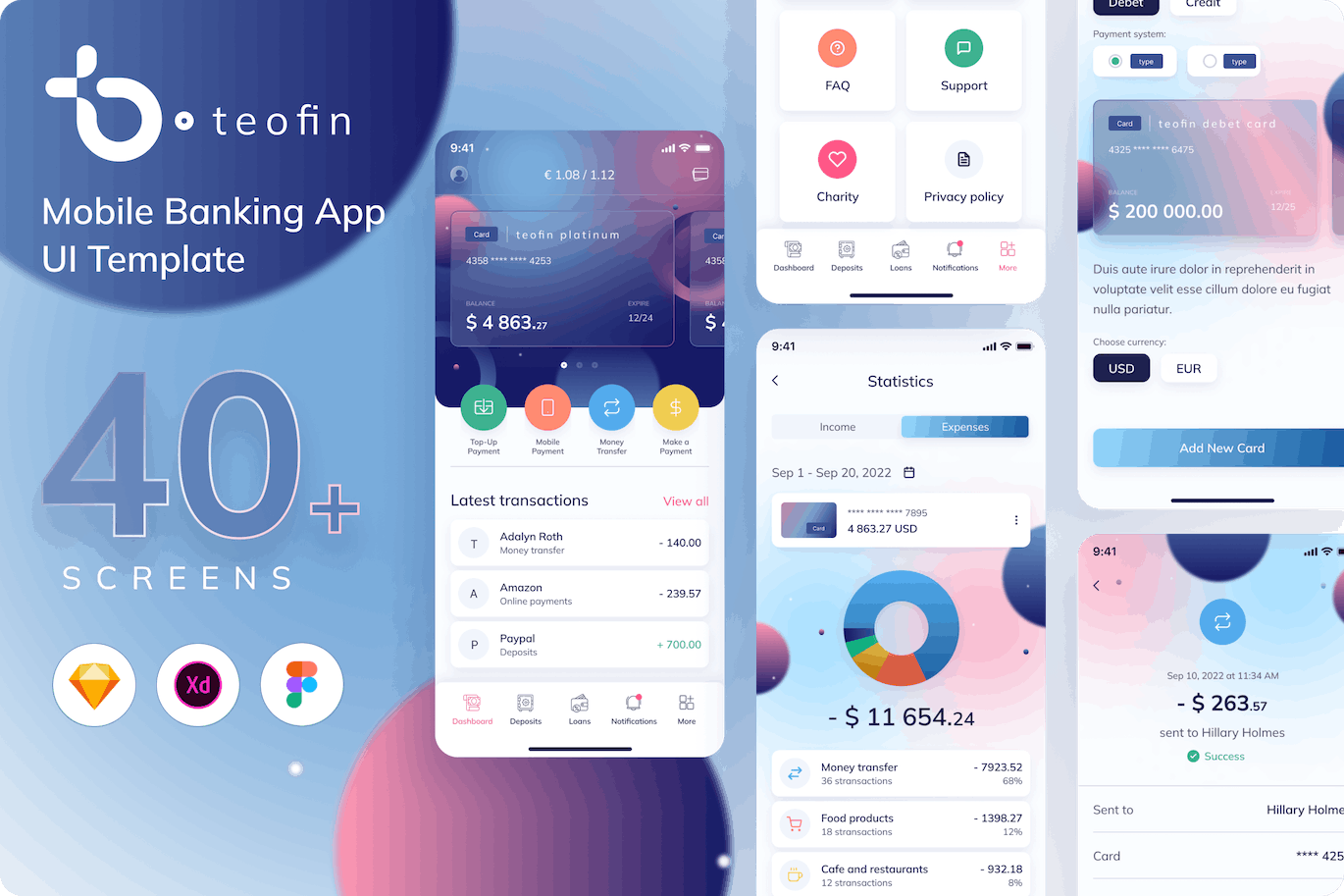 手机银行金融App应用程序UI模板 Teofin – Mobile Banking App UI Template APP UI 第1张