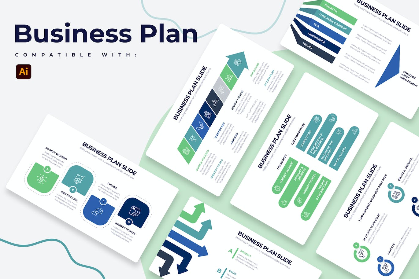 商业计划信息图表设计AI矢量模板 Business Plan Illustrator Infographics 幻灯图表 第1张