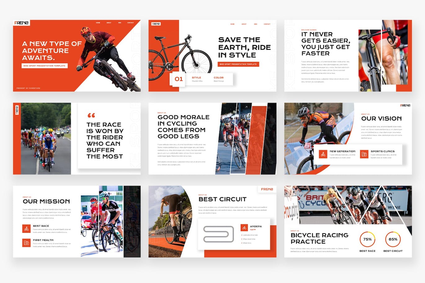 自行车运动PPT幻灯片模板 FRENS – Bike Sport Powerpoint Template 幻灯图表 第7张