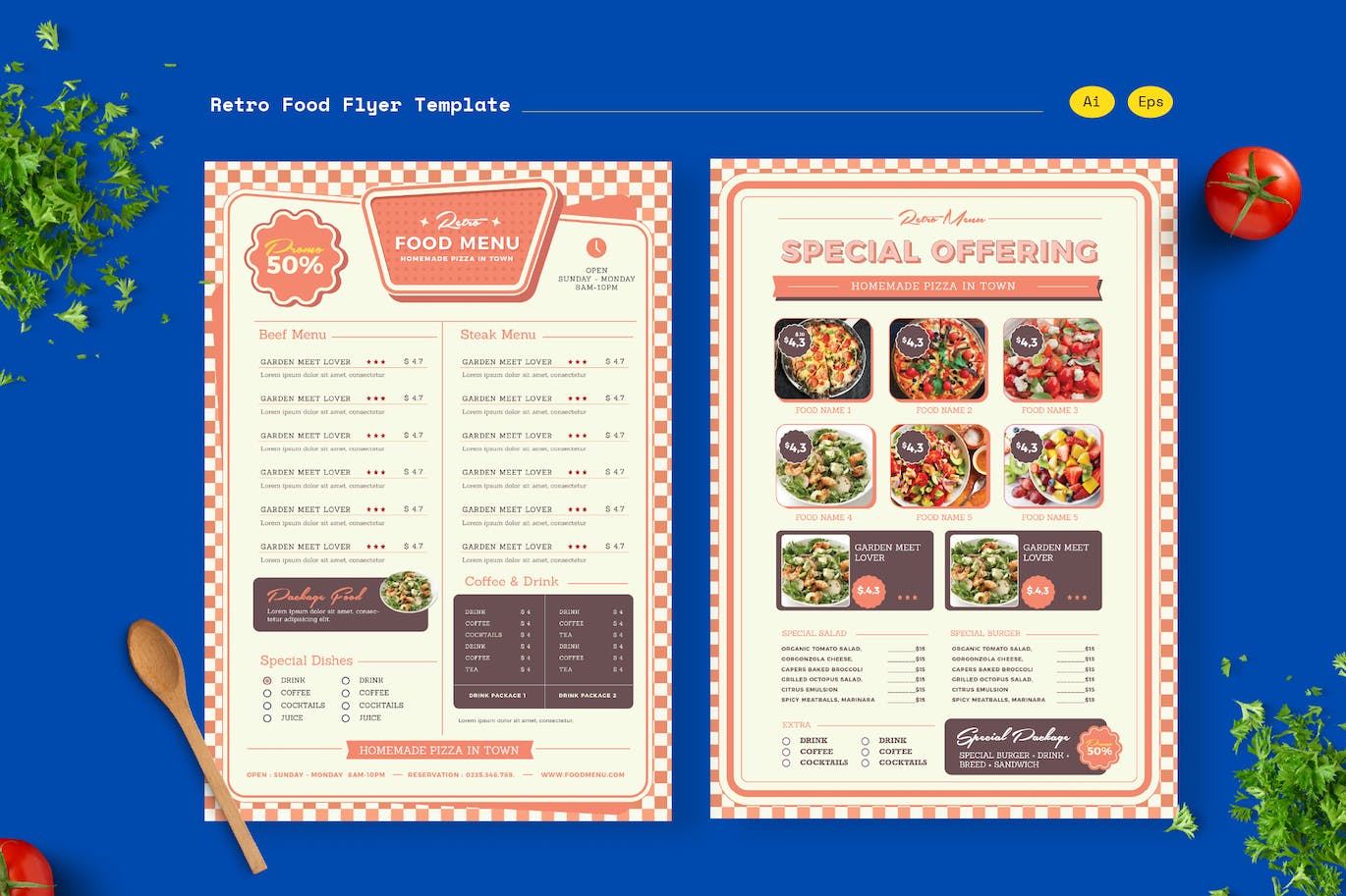 复古食品菜单设计模板 Cd Retro Food Menu APP UI 第1张