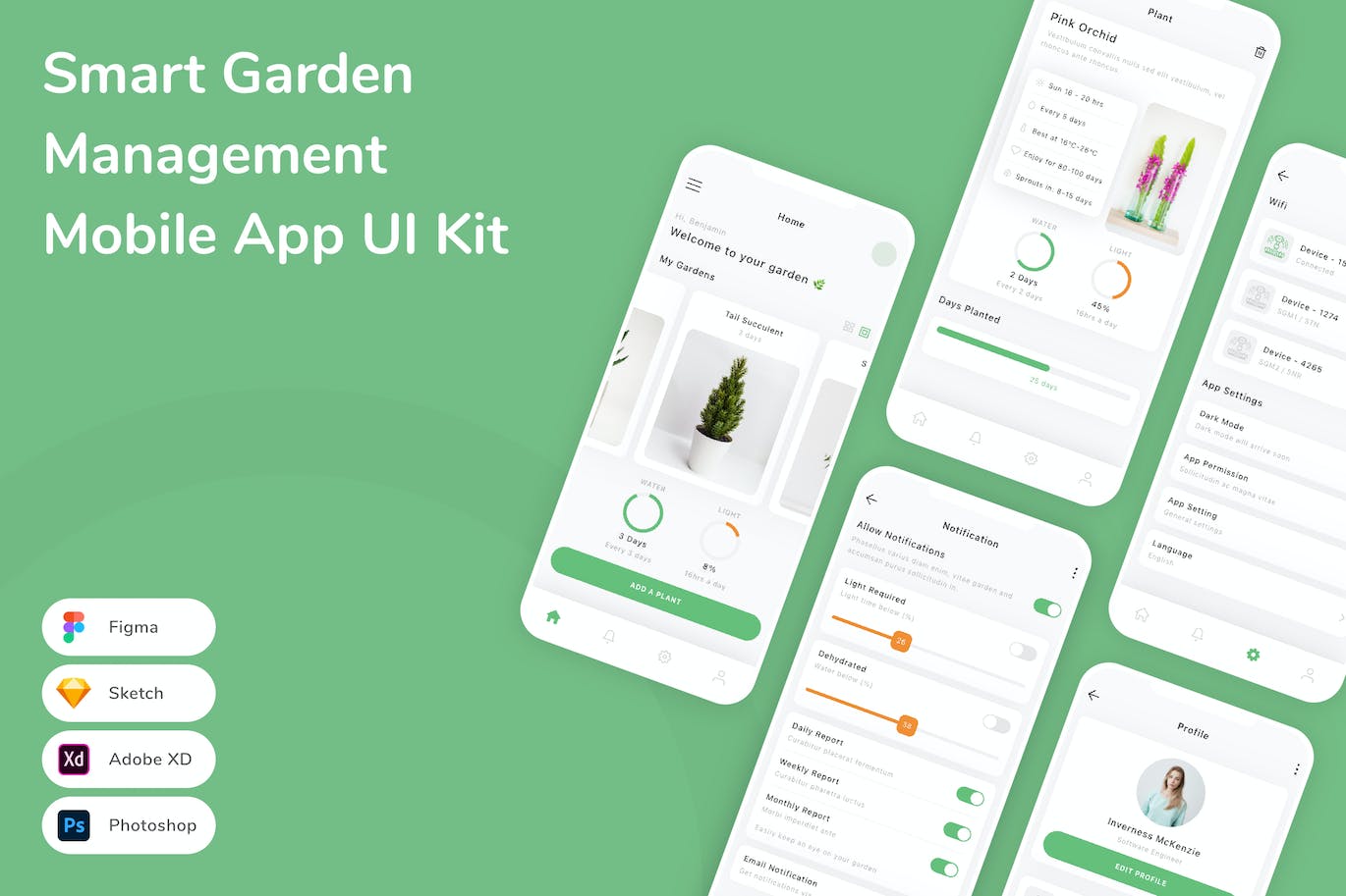 智慧花园植物管理App手机应用程序UI设计素材 Smart Garden Management Mobile App UI Kit APP UI 第1张