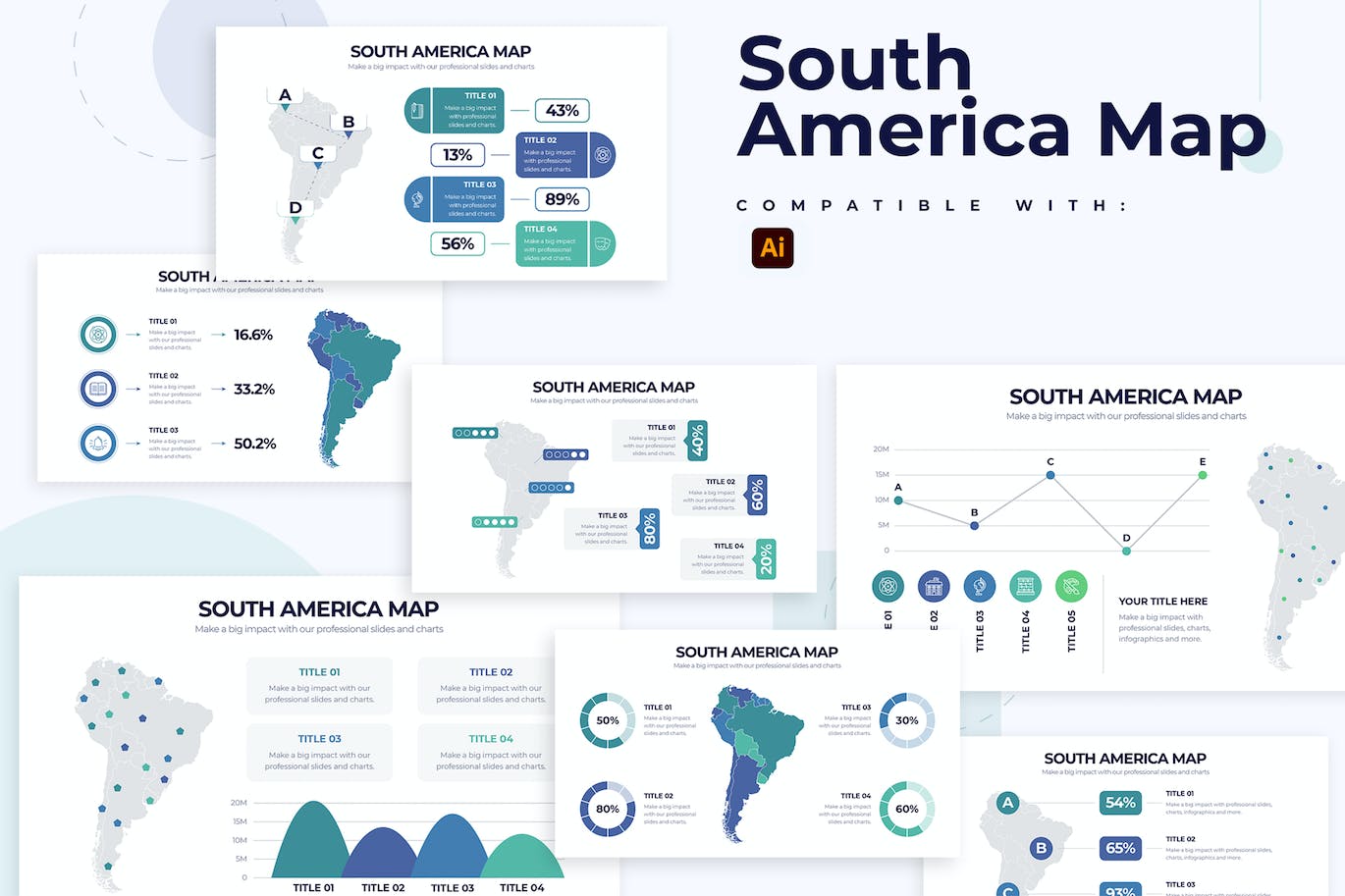 南美洲地图信息图表设计AI矢量模板 South America Map Illustrator Infographics 幻灯图表 第1张