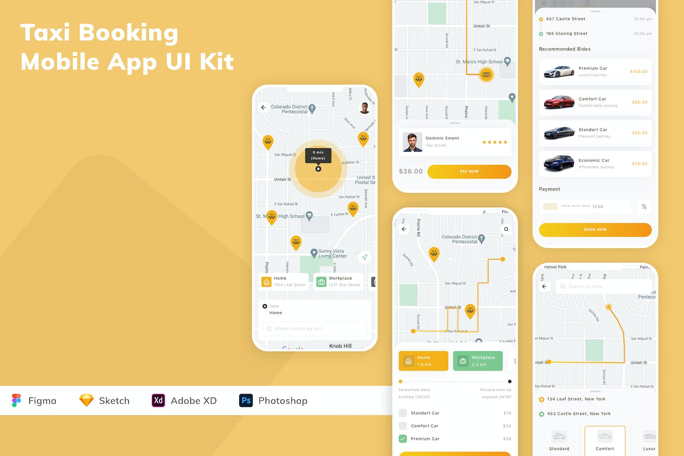 计程车预订App应用程序UI设计模板套件 Taxi Booking Mobile App UI Kit APP UI 第1张
