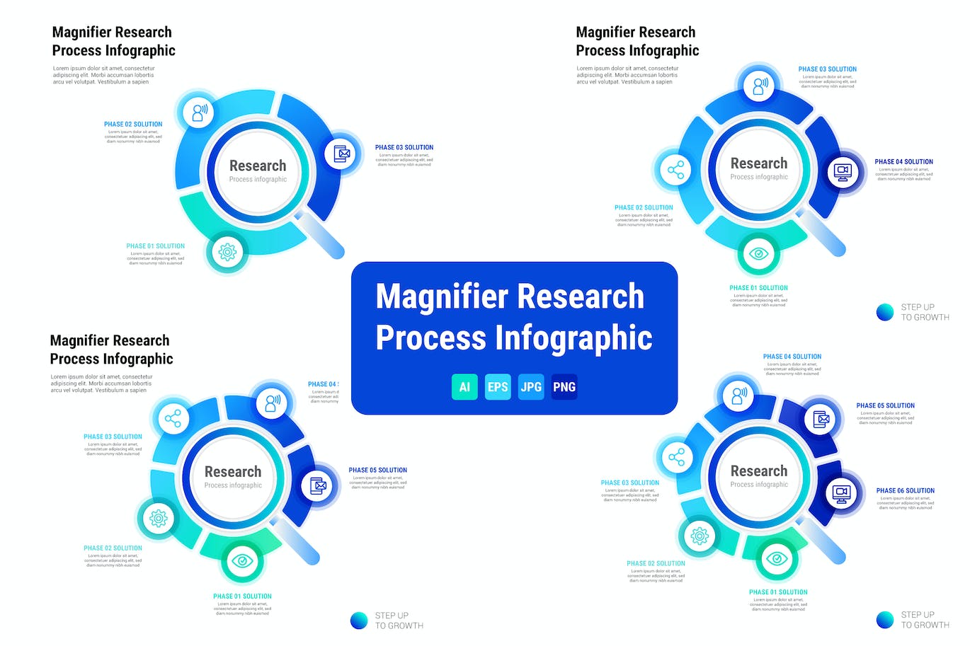 放大镜图形信息图表矢量模板 Magnifier Research Process Infographic 幻灯图表 第1张