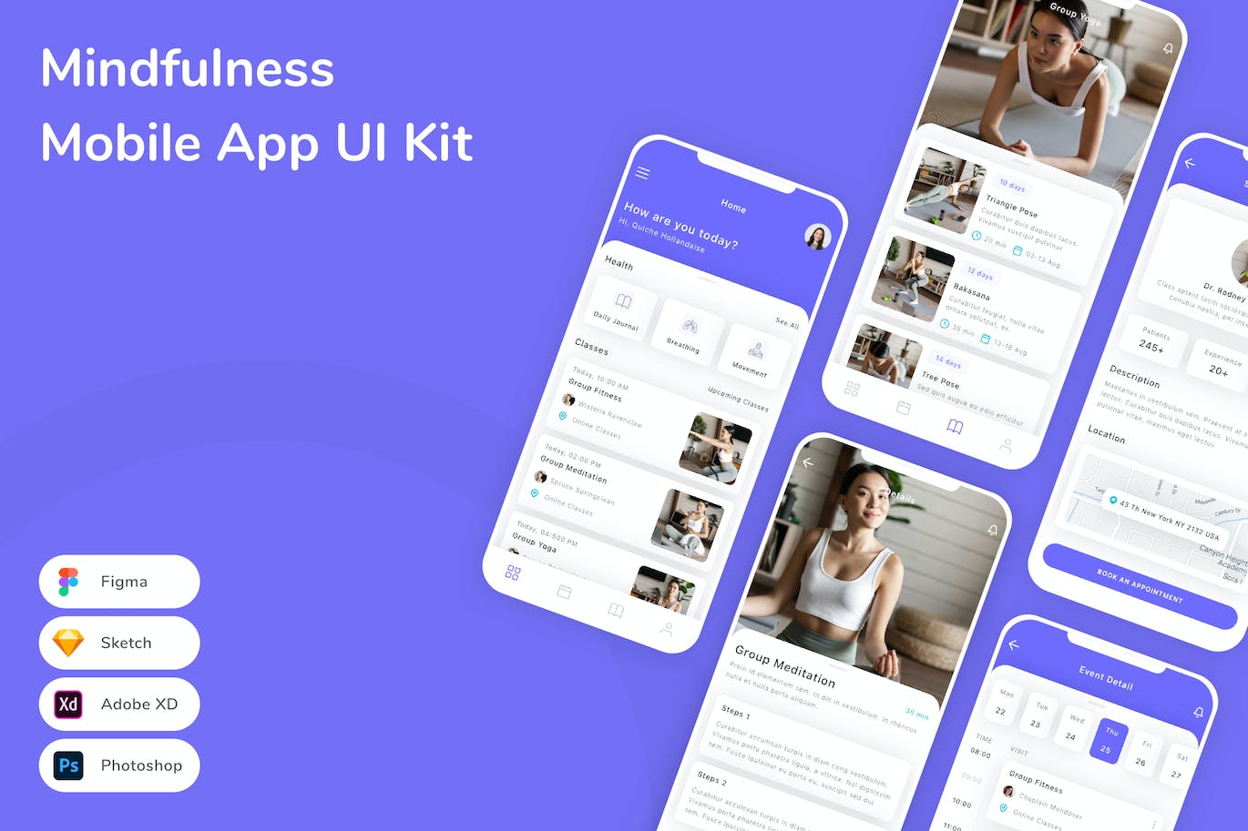 正念冥想应用程序App界面设计UI套件 Mindfulness Mobile App UI Kit APP UI 第1张