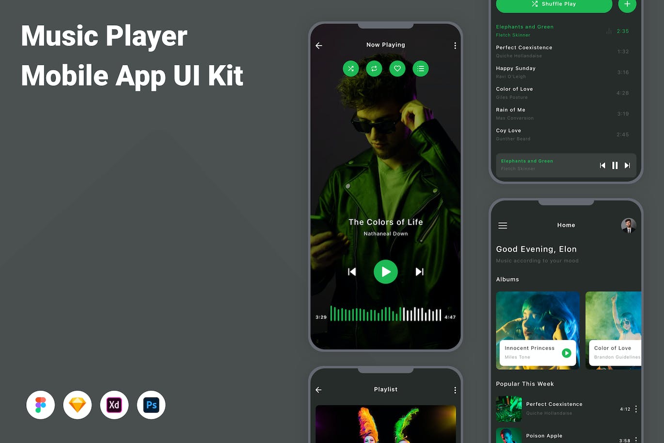 音乐播放器App应用程序UI设计模板套件 Music Player Mobile App UI Kit APP UI 第1张