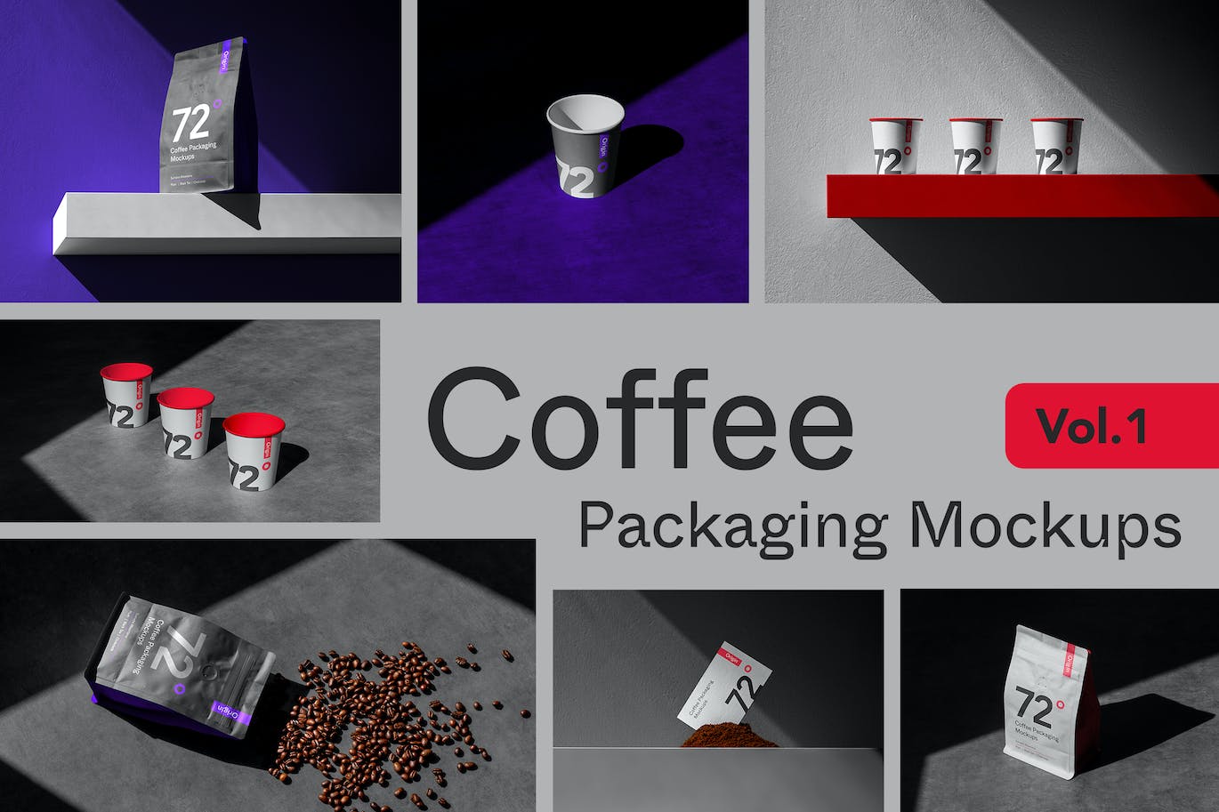 咖啡袋&纸杯品牌包装样机v1 Origin Coffee Packaging Mockups Vol. 1 样机素材 第1张