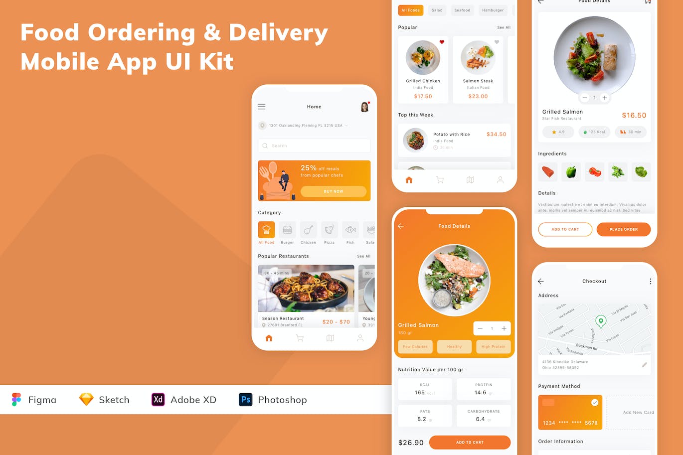 食品订购和配送App应用程序UI设计模板套件 Food Ordering & Delivery Mobile App UI Kit APP UI 第1张