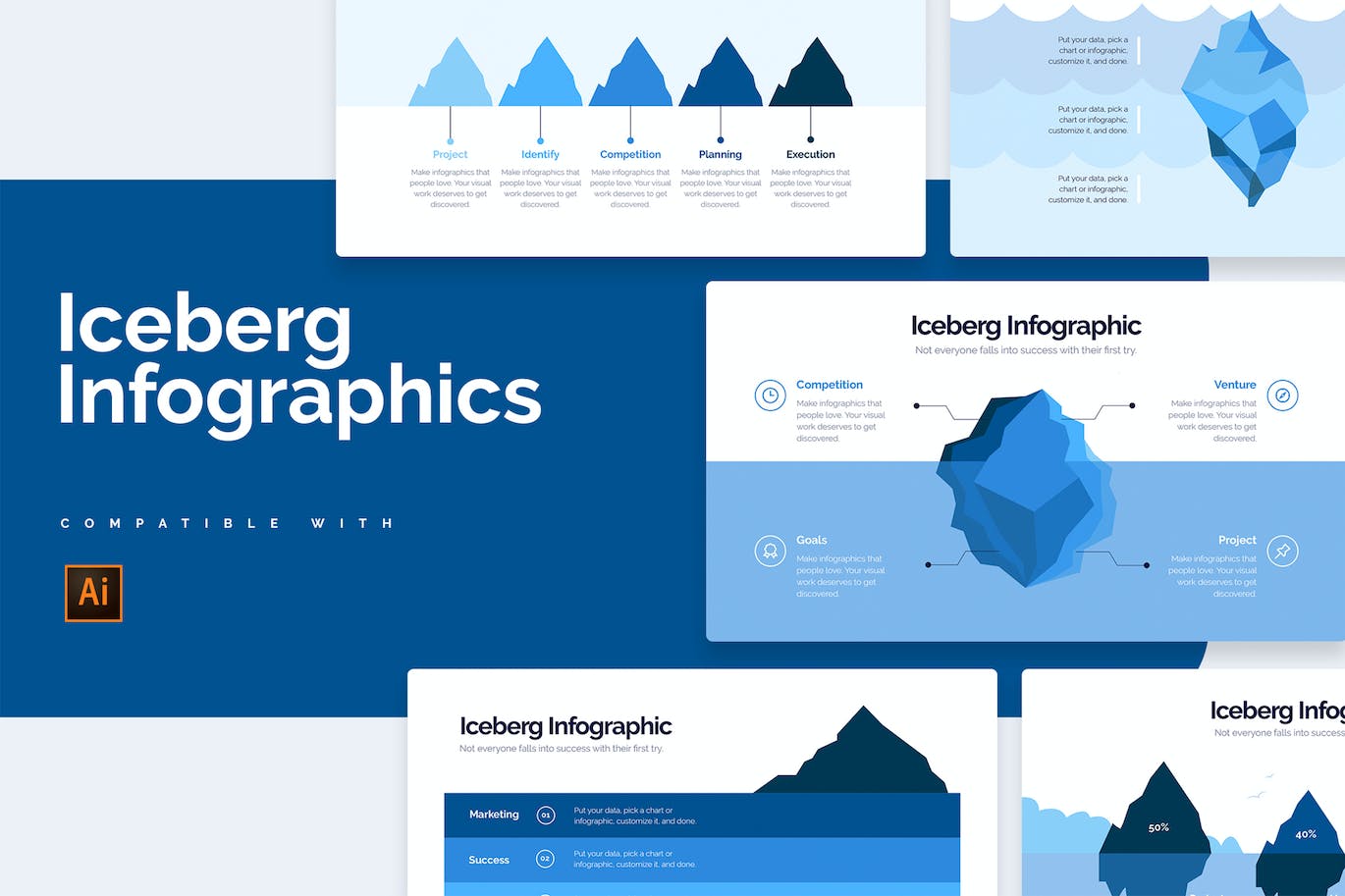商业冰山信息图表设计AI矢量模板 Business Iceberg Illustrator Infographics 幻灯图表 第1张