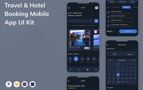 旅游和酒店预订App手机应用程序UI设计素材 Travel & Hotel Booking Mobile App UI Kit
